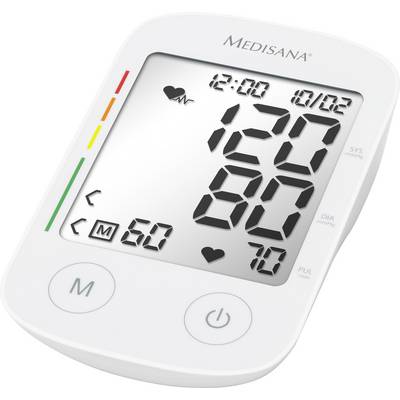 A digital blood pressure monitor shows a blood pressure reading of '120 over 80', a pulse rate of '70', and the date '10/02'.