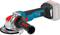 Bosch battery-powered angle grinder with a removable handle, showing the metal cutting head and 18V battery component.