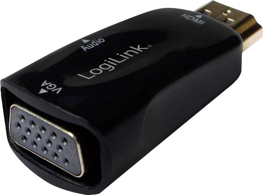A VGA to HDMI adapter for converting analogue signals to digital, with audio transmission.