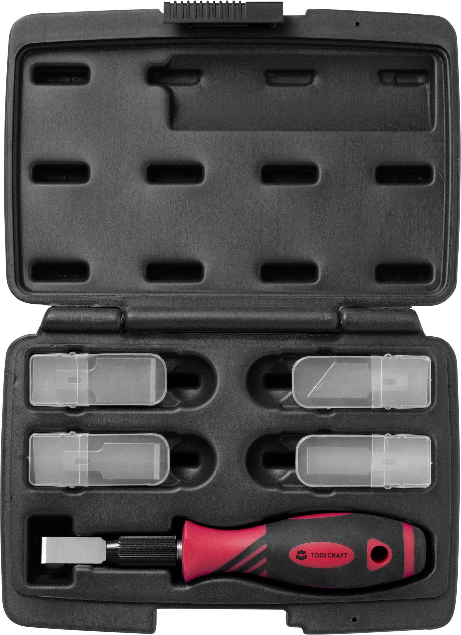 Toolbox with a red handle tool and four transparent containers set in precision foam inserts.