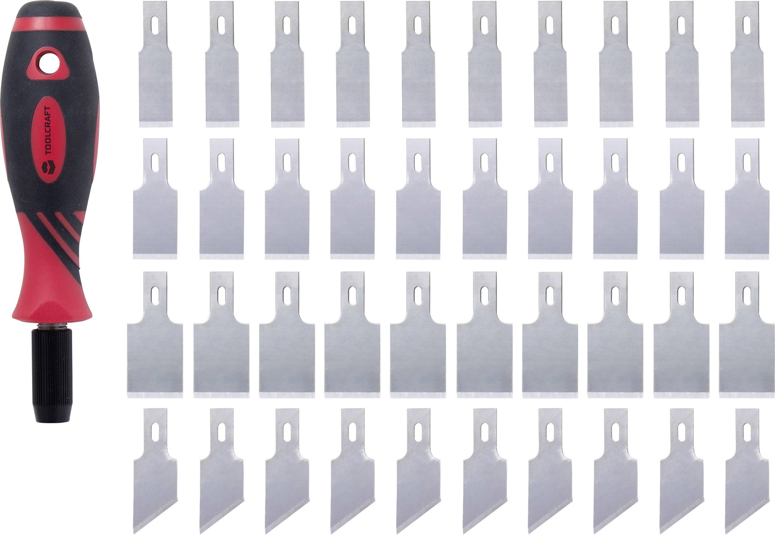 Screwdriver with red handle and 30 replacement blades in various shapes, suitable for precision work or model making.