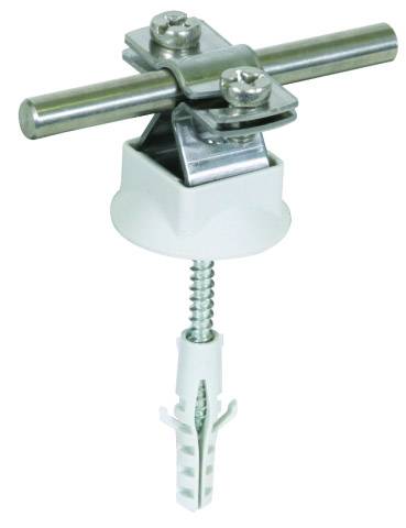 Metal rod at the upper end of a screw, attached to a wall plug mounting, for secure fixing to walls.