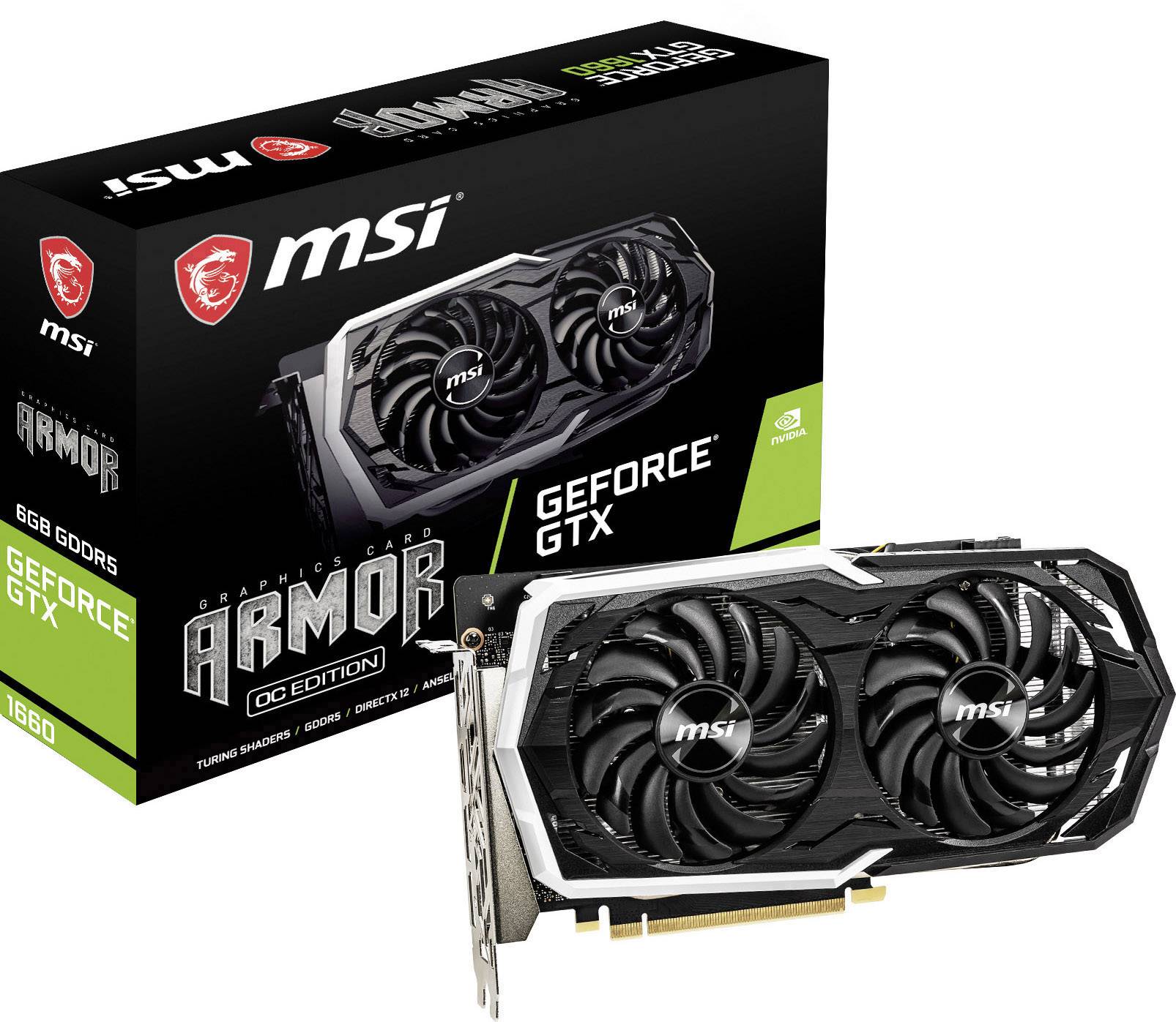 MSI Gaming GPU Nvidia GeForce GTX1660 Armor Overclocked 6 GB GDDR5 RAM PCIe x16 HDMI™, DisplayPort