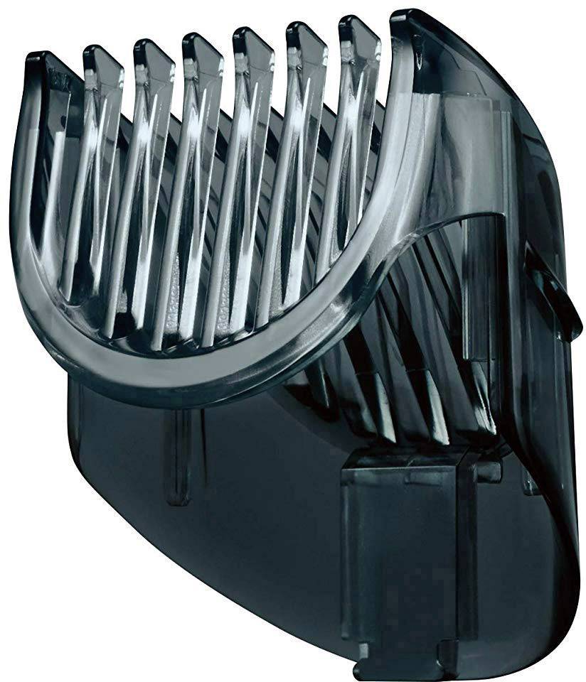 Plastic attachment with comb teeth, likely for a hair clipper or beard trimmer, for adjusting cutting length.
