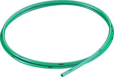 Green hose in an oval shape, resting on a white background.