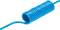 Blue, coiled, flexible hose for extending or connecting compressed air systems, with a smooth, glossy surface.