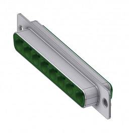 A longitudinal, rectangular component with a green, perforated insert and grey mounting bracket, possibly a technical device.