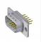 A rectangular electrical connector with gold-plated pins and a metal casing, suitable for connecting cables.