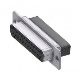 The figure shows a multi-pole plug with a rectangular housing and rows of circular socket openings.