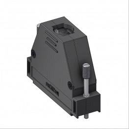 The figure shows a black, wedge-shaped mechanical device with screws and notches, presumably an industrial component.