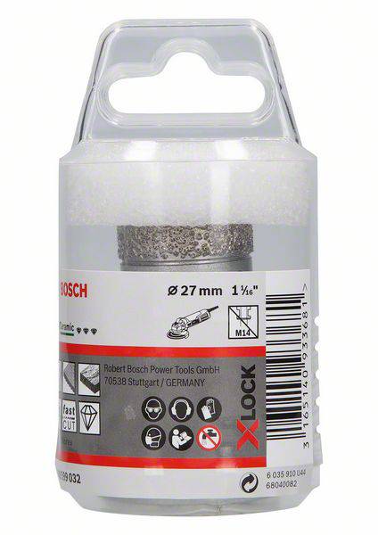 'BOSCH X-LOCK' Tile Drill Bit, 27 mm diameter, for Ceramic; Storage Sleeve with Product Information and Barcode.