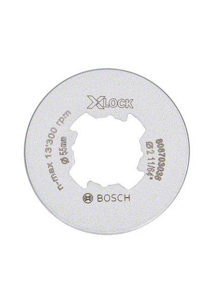 A silver disc from Bosch with X-LOCK mounting, suitable for cutting discs with a maximum of 13,300 rpm and 22.1 mm diameter.