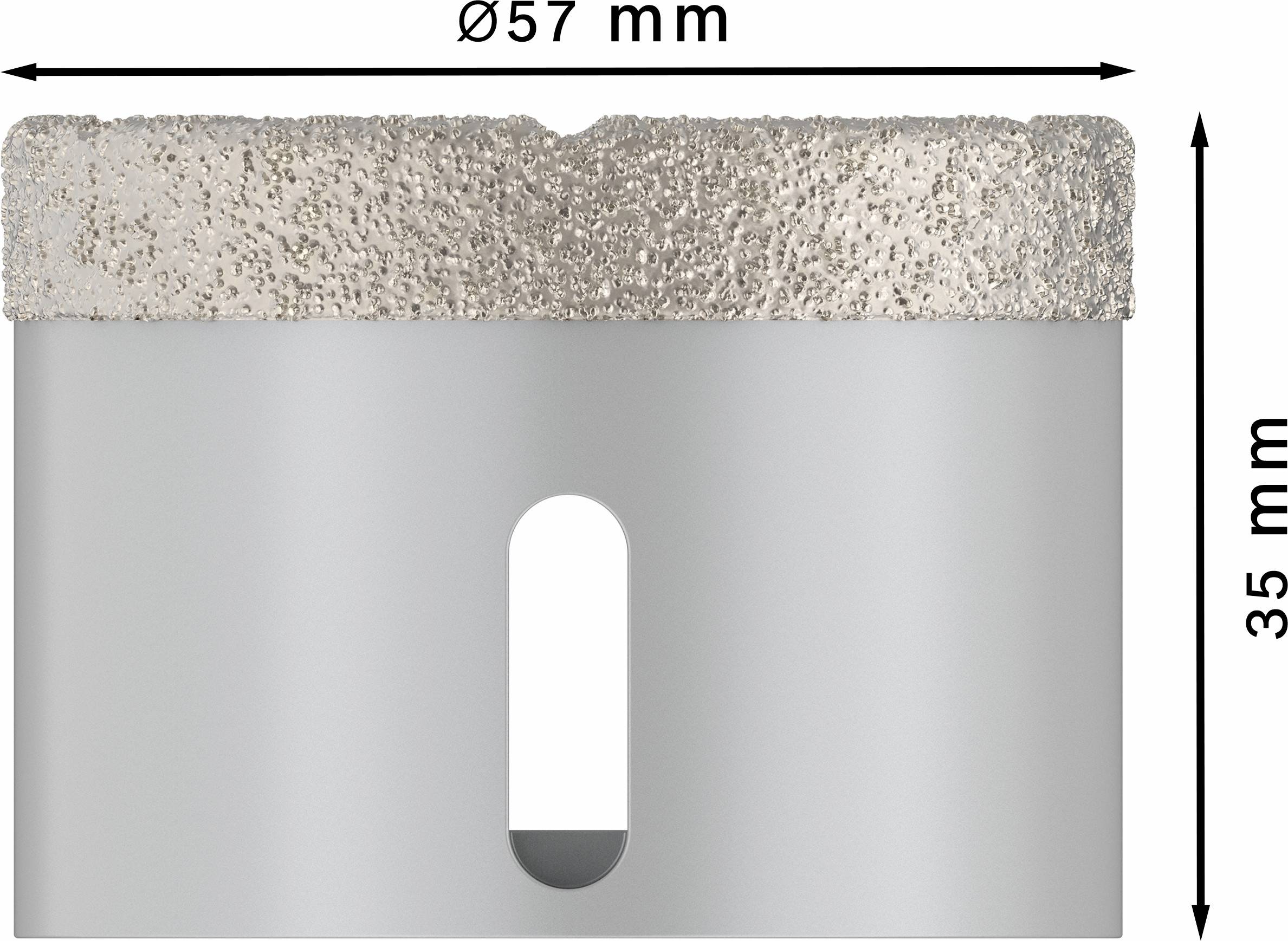 Diamond drill bit Ø 57 mm, 35 mm height. Shaft with recess visible. Suitable for drilling work in hard materials.
