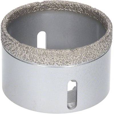 Diamond-coated drill crown with a cutting edge for hard materials. It has holes on the side for cooling.