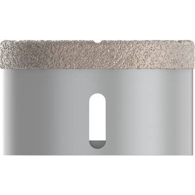 Silver metal component with a rough upper edge and an oval hole in the centre.