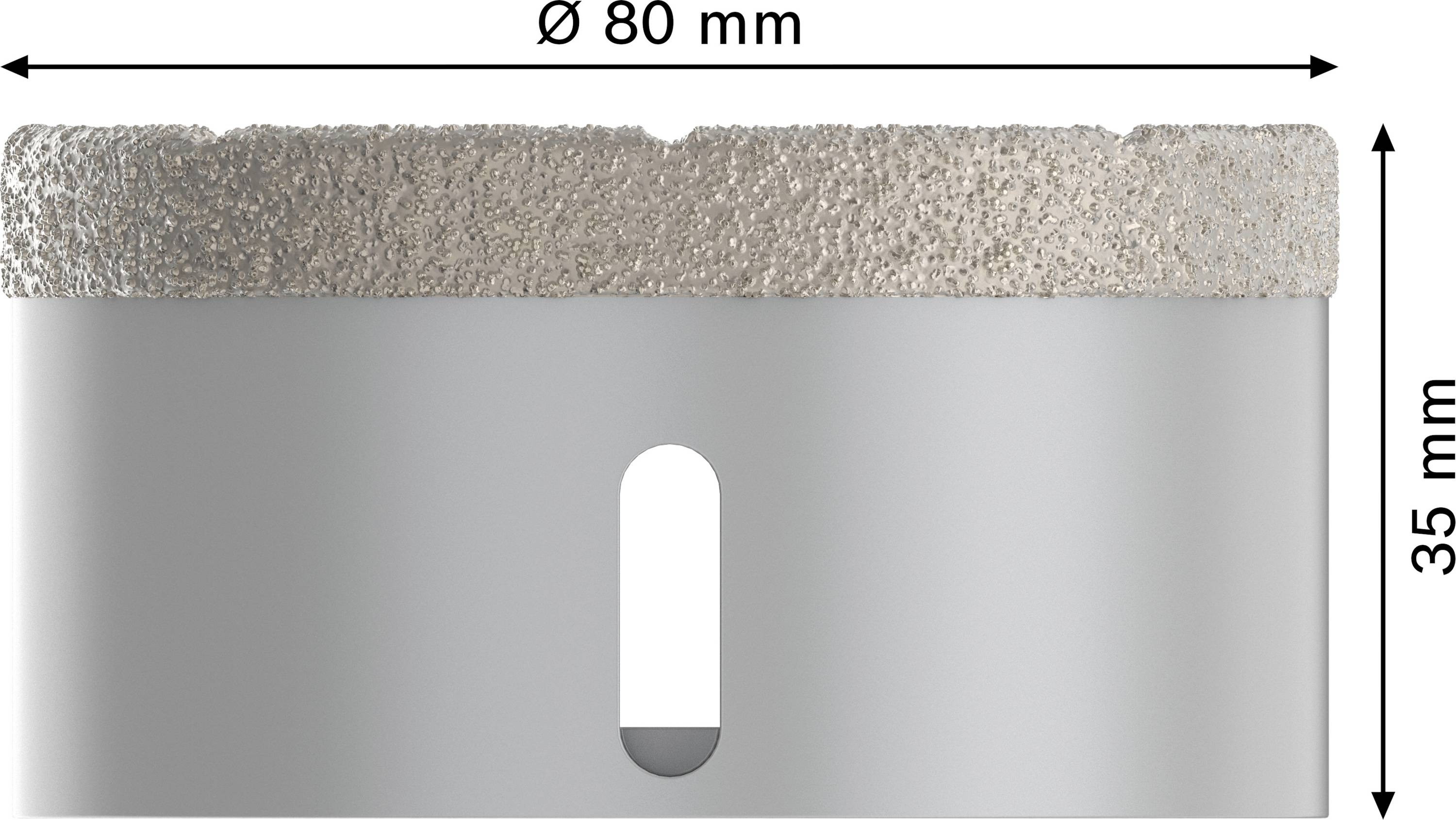 Cylindrical drilling tool with Ø 80 mm and height 35 mm, rough tip for machining hard materials.