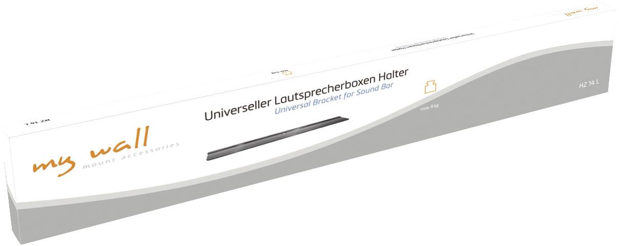 'Universal Speaker Mounting Bracket' packaging with an image of the bracket and the 'my wall' logo. Suitable for soundbars.