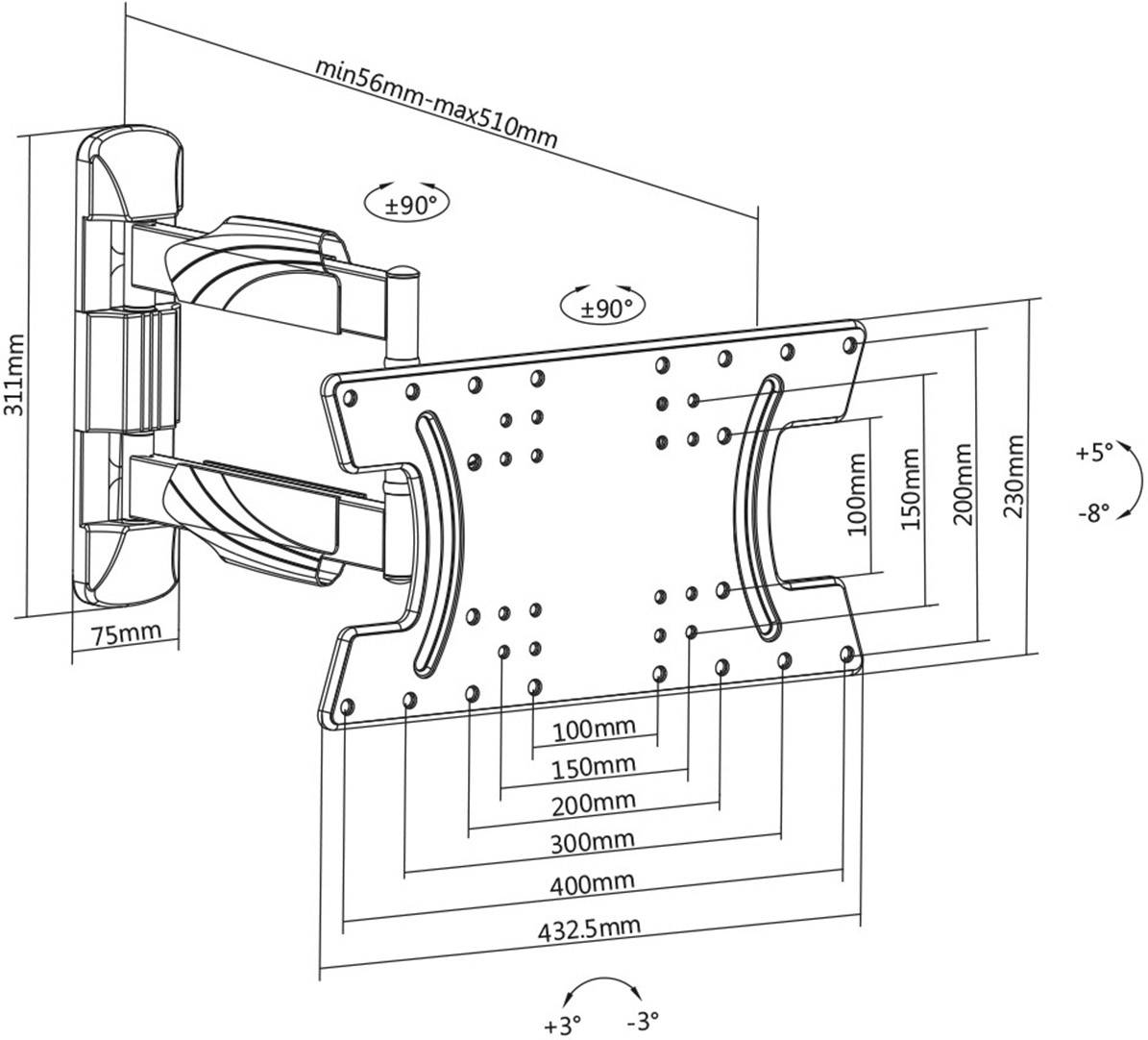My Wall HL30L TV wall mount 13,0 cm (5,1") - 165,1 cm (65") Tiltable, Swivelling, Swivelling-7