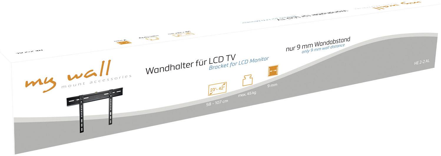 Packaging for a wall mount for LCD TV with mounting accessories, suitable for 22-37 inch screens, with 9 mm wall clearance.