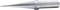 Soldering iron tip in close-up. It is silver, cone-shaped and used for melting solder for electronic connections.