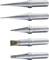 Five different soldering tips in a row, ranging from fine to wide. Ideal for various soldering tasks and precision requirements.