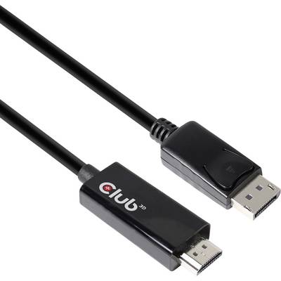 A black Club 3D cable with a DisplayPort plug at one end and an HDMI plug at the other end for connecting devices.