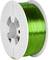 A white spool with green 3D printer filament, ready for use in a 3D printer.