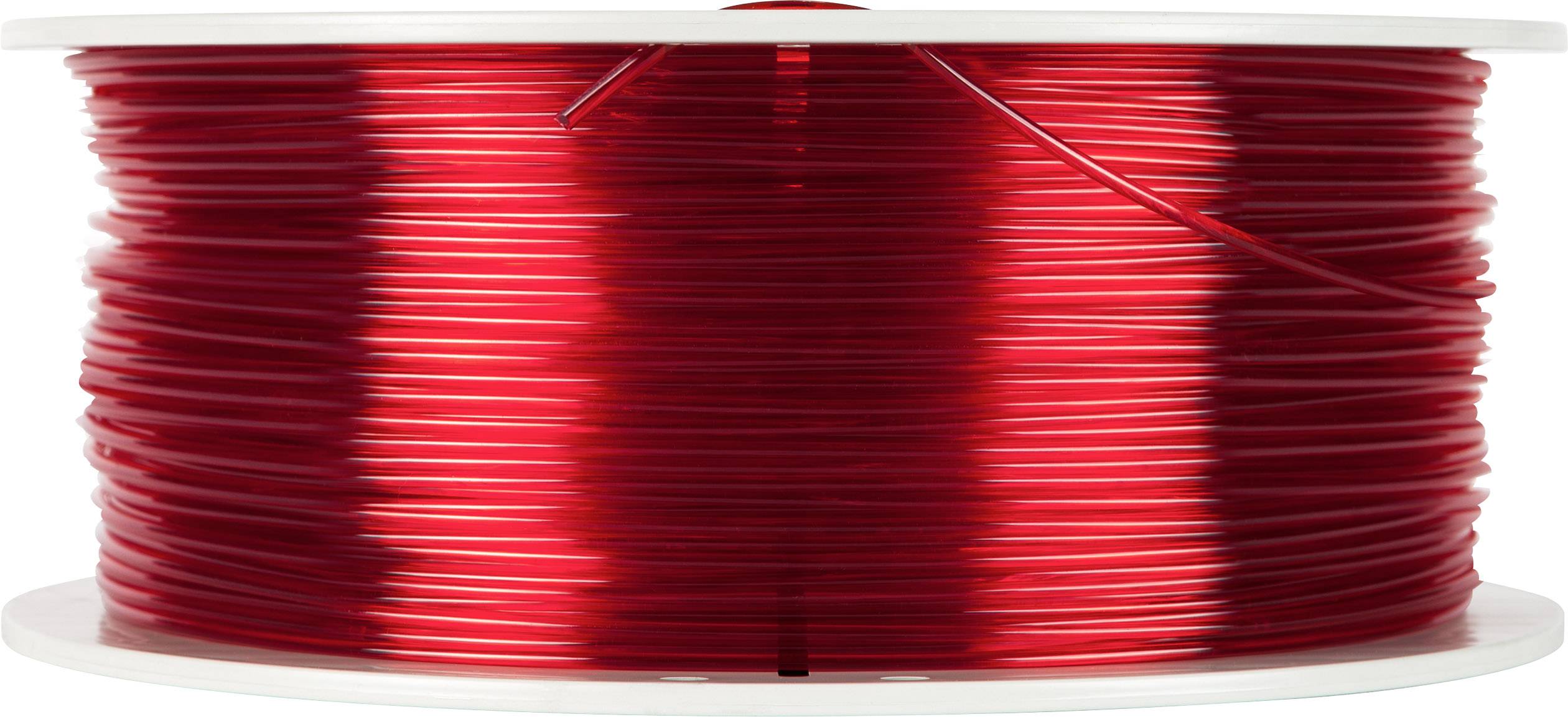 A reel of red 3D printer filament.