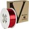 Roll of red 3D printing filament by Verbatim, beside a box with a large 'V' and the inscription '3D Print Materials'.