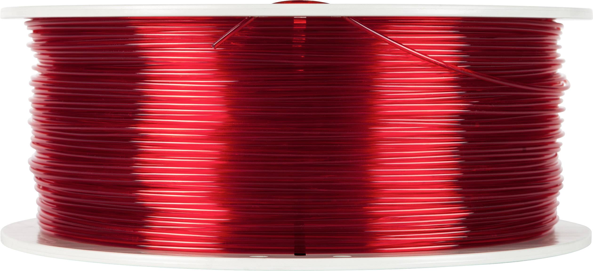 A reel of red filament for 3D printers, evenly wound and ready for use.