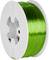 A white spool with green 3D printer filament that is smooth and glossy.