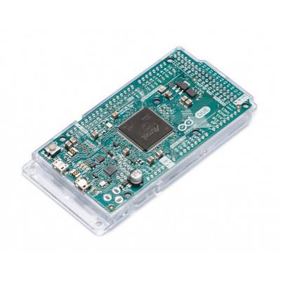 Arduino Due microcontroller board, showing various electronic components on green PCB, used for programming projects.