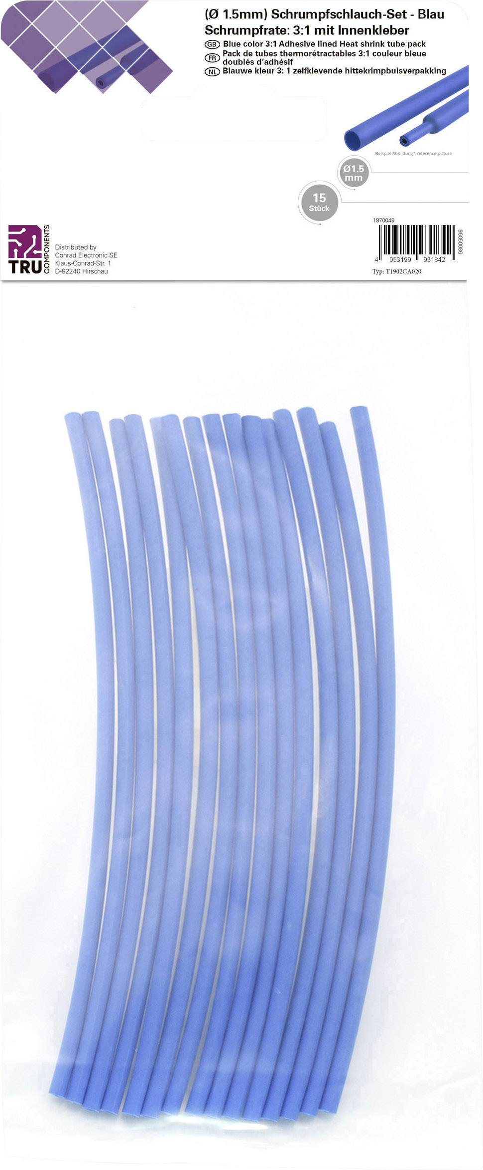 Heat shrink tube set in blue: Contains multiple long tubes in one package. Ideal for insulating cables.