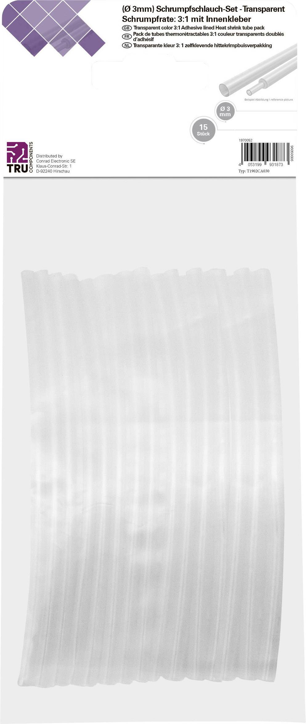 Image of TRU COMPONENTS T1902CA030 Heatshrink set Transparent 3 mm 1 mm Shrinkage:3:1 15 pc(s)