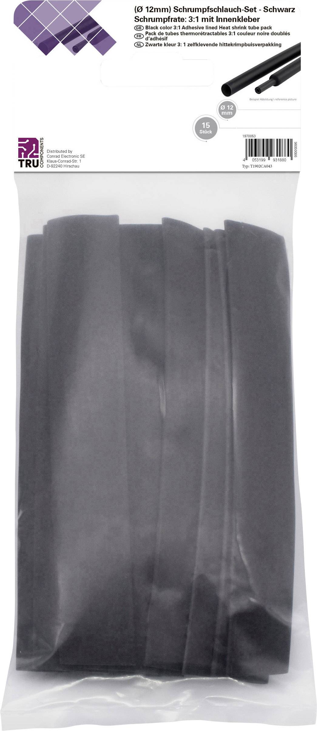 Image of TRU COMPONENTS T1902CA043 Heatshrink set Black 12 mm 4 mm Shrinkage:3:1 15 pc(s)