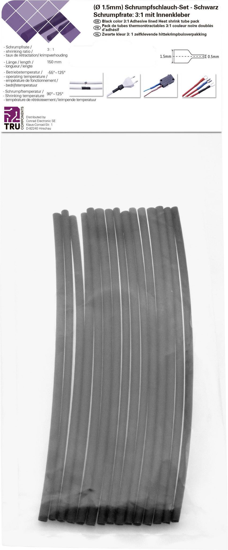 TRU COMPONENTS T1902CA025 Heatshrink set Black 1.50 mm 0.50 mm Shrinkage:3:1 15 pc(s)-1
