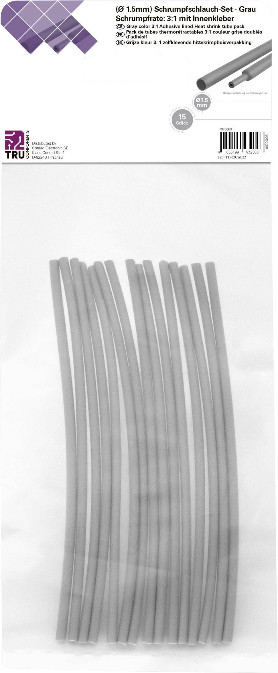 Image of TRU COMPONENTS T1902CA022 Heatshrink set Grey 1.50 mm 0.50 mm Shrinkage:3:1 15 pc(s)