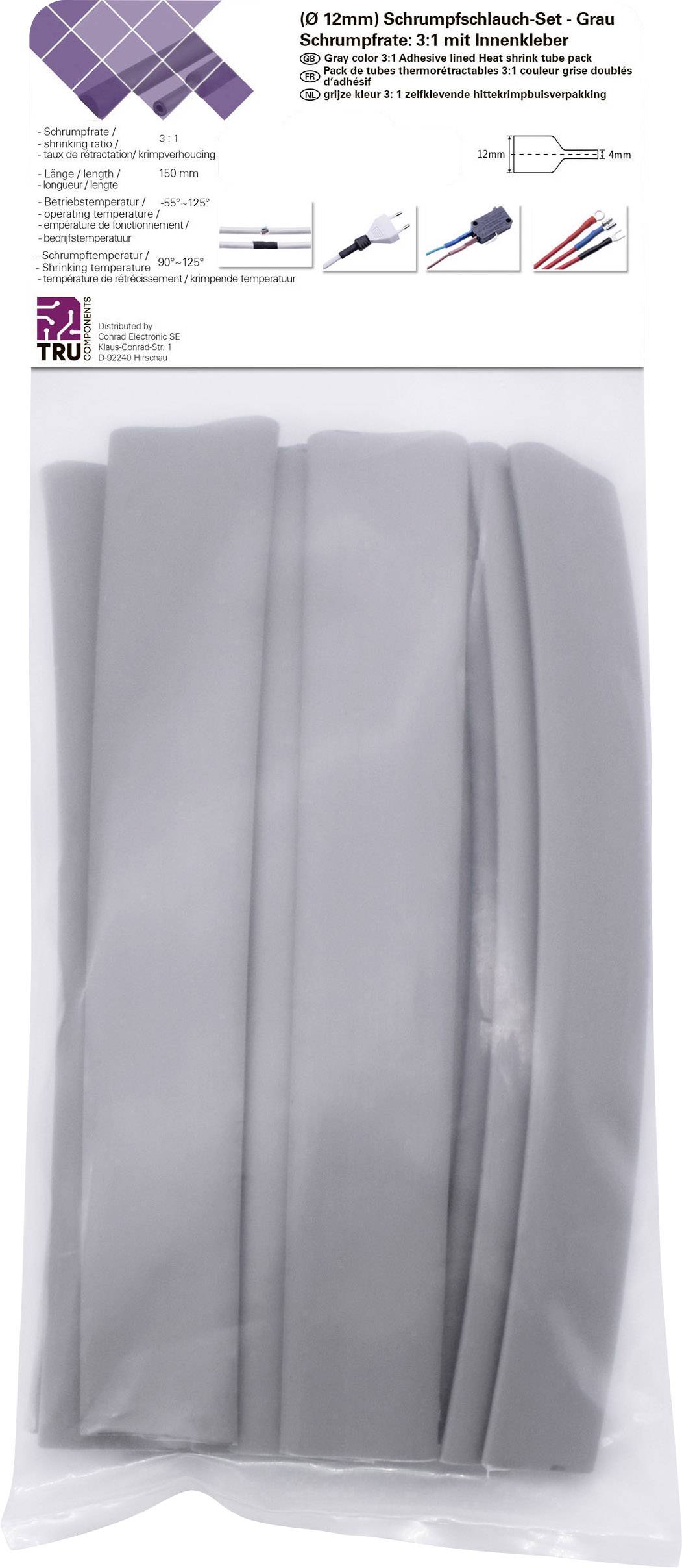 10-piece Heat Shrink Tube Set, grey, 2:1 shrink ratio. Set includes heat shrink tubes of various sizes, suitable for electrical insulation protection.