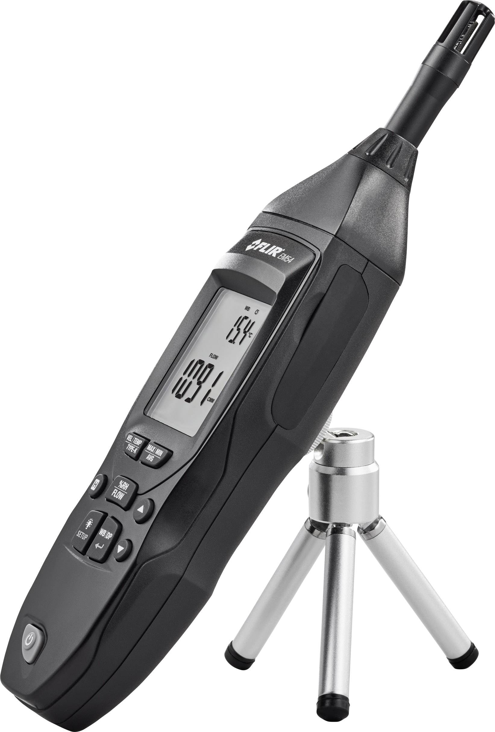 The image shows a digital measuring device with a tripod. The device has a display that indicates a measurement value of '19.9'.