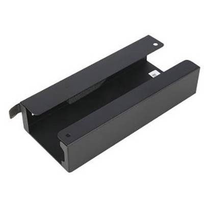 Black metal enclosure with rectangular opening, likely for protecting or mounting technical equipment.