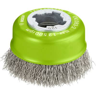 A green circular wire brush made of metal, suitable for drill machines. Marked with 'max. 12,500rpm'.
