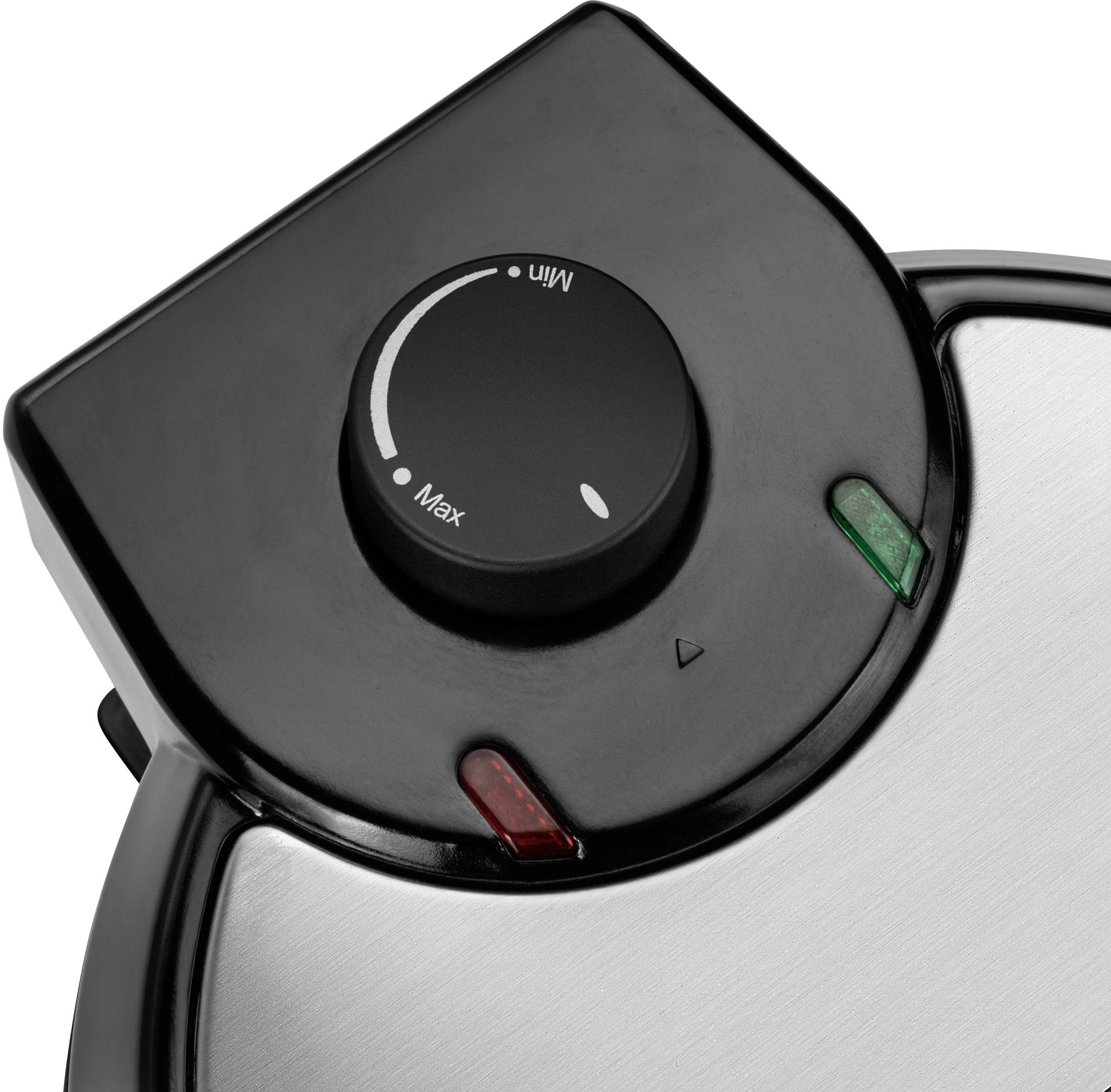 Thermostat of a kitchen appliance with labels 'Min' and 'Max'. Also shows two LED indicators in red and green for operational status.