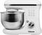 White kitchen machine with large stainless steel bowl and dial for speed levels. Brand: Tristar.