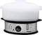 An electric steamer with a stainless steel casing and transparent lid. Controls to adjust steam intensity.