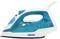 Blue and white design iron by 'Tristar'. Fabric type and steam setting indicators visible.