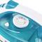 Close-up of an electric iron with temperature control and steam settings.