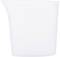 A transparent measuring jug, cylindrical with a spout. Ideal for measuring liquids in the kitchen or laboratory.