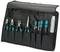 Tool bag with pliers, screwdrivers and an insulating tape, arranged in separate compartments.