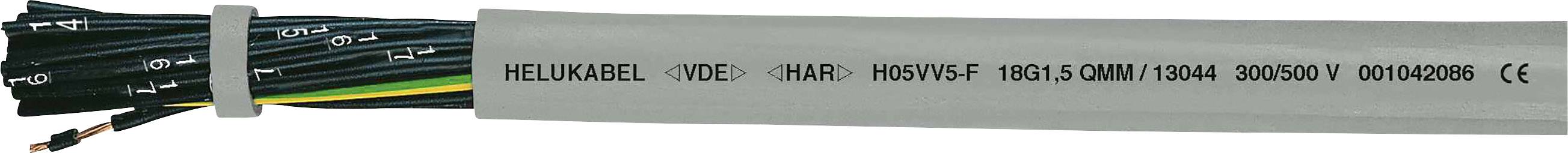 Electrical cable with inscription: 'HELUKABEL (DE) CHARD H05V-K 16G1.5 0 MM² 100M 300/500V 00040096 CE'. Cable is multi-core.
