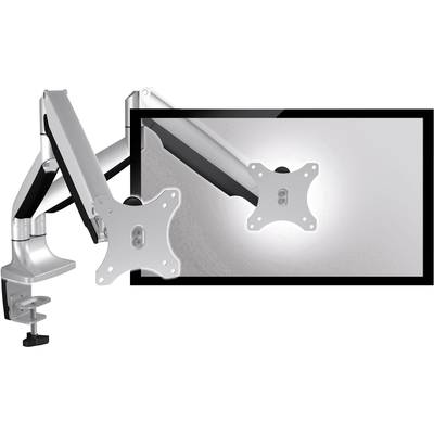 Metal monitor arm with adjustable joint for mounting a screen on the desk edge. Suitable for ergonomic workstations.